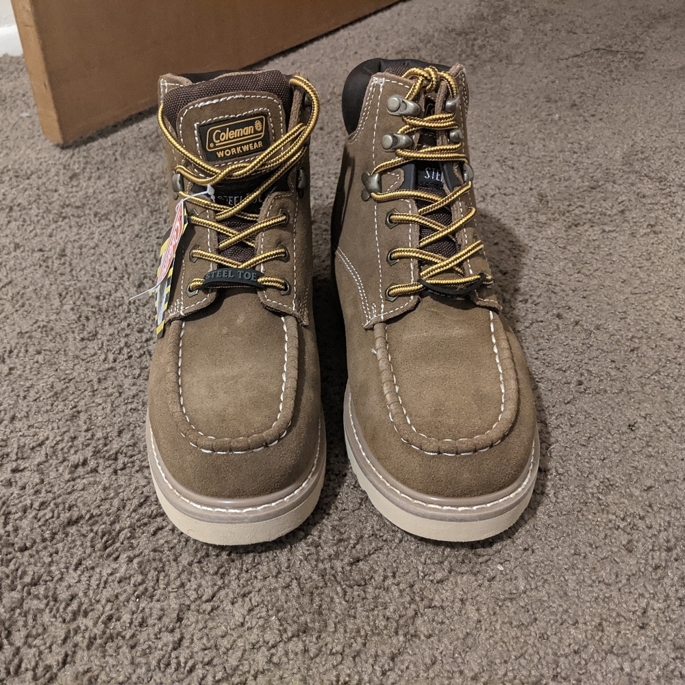 Coleman steel toe work boots.